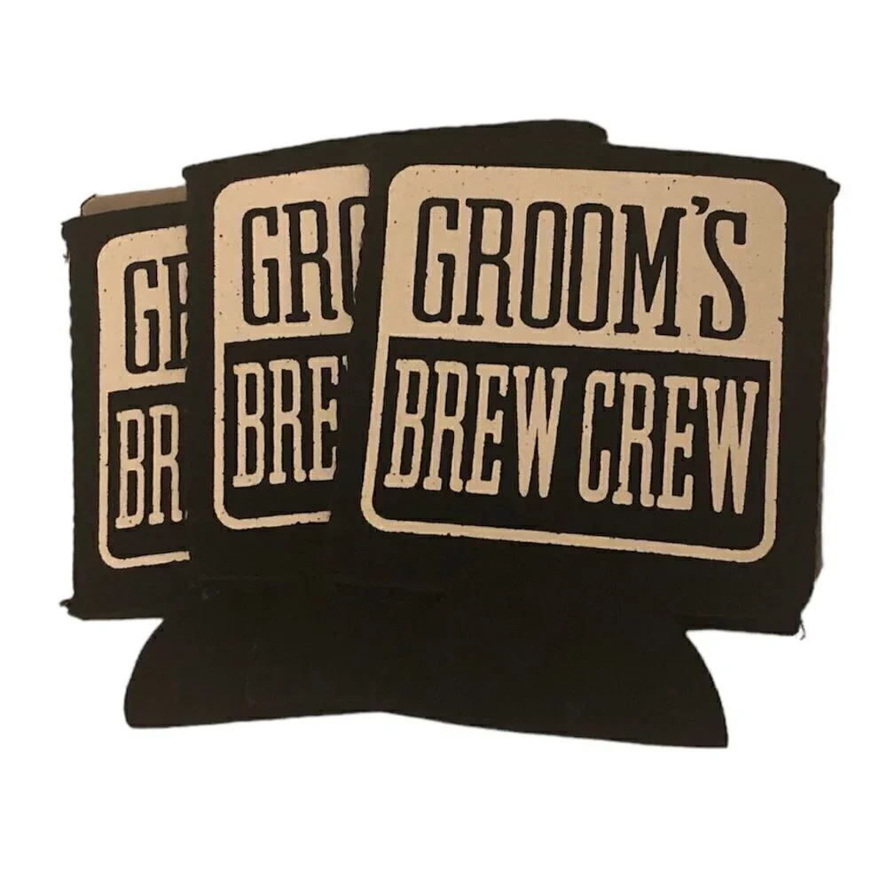 GROOMS BREW CREW Coolies Foam Collapsible Slim *Two sets of 3* O/S Black White